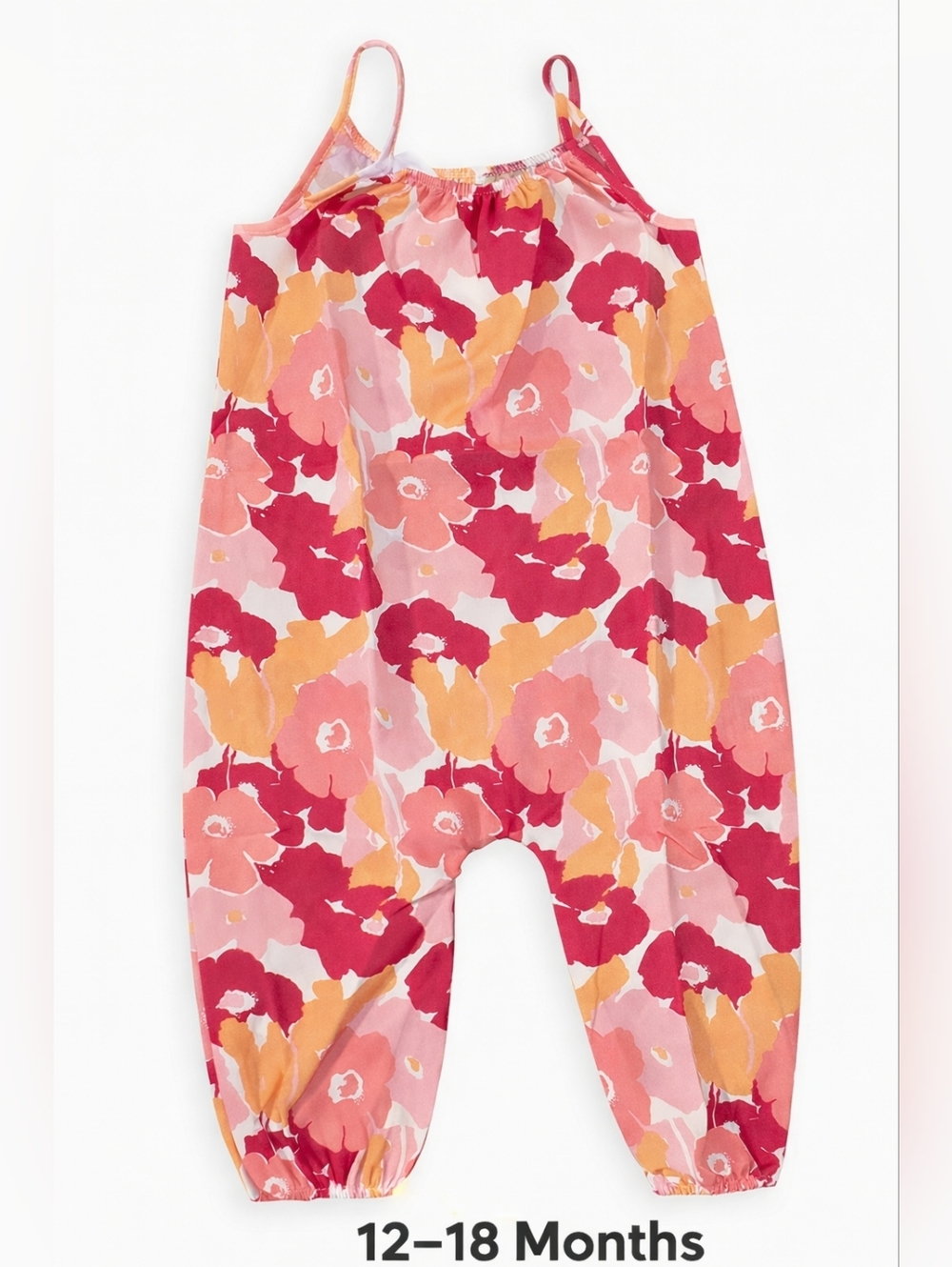 Pink Orange Floral Romper Sleeveless Round Neck Girls One-Piece 12-18 Months